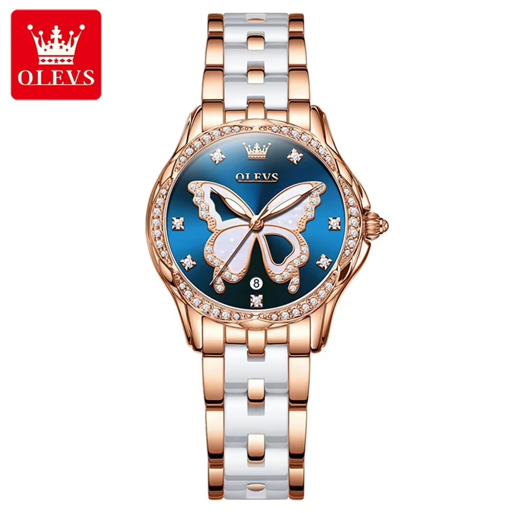OLEVS 5610 Women's Elegant Ceramic Diamond Watches Blue.
