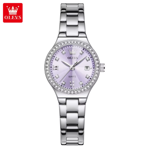 OLEVS 5628 Womens Watch Exclusive Stainless Steel & Waterproof Date Display Silver Purple. - Image 2