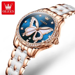 OLEVS 5610 Women's Elegant Ceramic Diamond Watches Blue. - Image 2