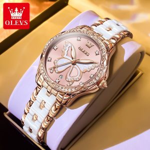 OLEVS 5610 Women's Elegant Ceramic Diamond Watches Pink. - Image 5