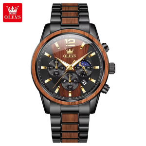 OLEVS 3645 Mens Chronograph Original & 100% Waterproof Watches Brown. - Image 1