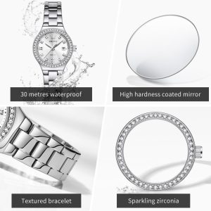 OLEVS 5628 Womens Watch Exclusive Stainless Steel & Waterproof Date Display Silver White. - Image 3