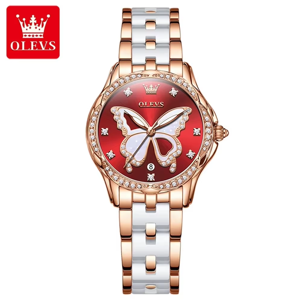 OLEVS 5610 Women's Elegant Ceramic Diamond Watches Red.
