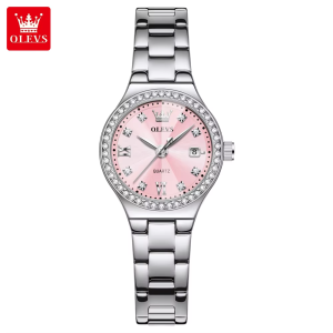 OLEVS 5628 Womens Watch Exclusive Stainless Steel & Waterproof Date Display Silver Pink. - Image 4