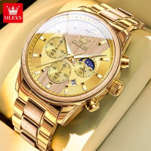 OLEVS 3645 Mens Chronograph Original & 100% Waterproof Watches Gold. - Image 2