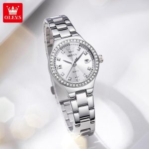 OLEVS 5628 Womens Watch Exclusive Stainless Steel & Waterproof Date Display Silver White. - Image 4
