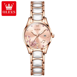 Olevs 3605 Women's Elegant Ceramic Quartz Watch Stainless Steel Waterproof Japan Movement Pink. - Image 3