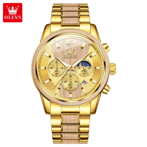 OLEVS 3645 Mens Chronograph Original & 100% Waterproof Watches Gold. - Image 1