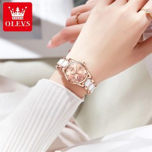 Olevs 3605 Women's Elegant Ceramic Quartz Watch Stainless Steel Waterproof Japan Movement Pink. - Image 5