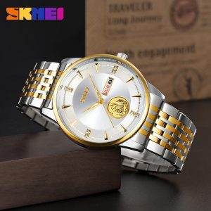 SKMEI 9393 Stainless Steel Waterproof Men Watch White.