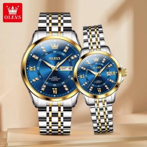 OLEVS 3620 Luxury Couple Stainless Steel Silver Gold Blue.