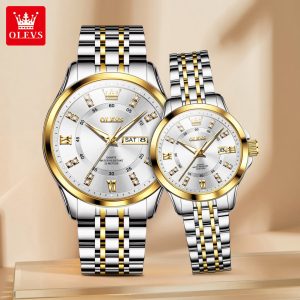 OLEVS 3620 Luxury Couple Stainless Steel Silver Gold White.