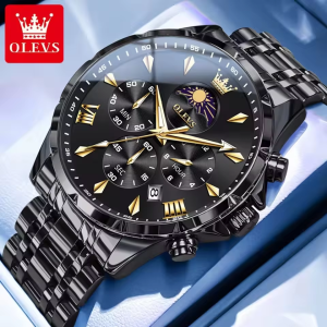 OLEVS 3653 Stainless Steel 100% Waterproof Men Watch Full Black.