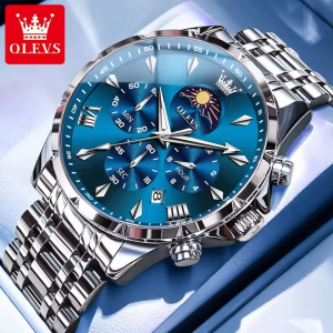 OLEVS 3653 Stainless Steel 100% Waterproof Men Watch Silver Blue.