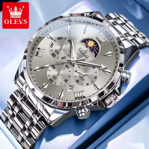 OLEVS 3653 Stainless Steel 100% Waterproof Men Watch Silver Gray.