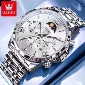 OLEVS 3653 Stainless Steel 100% Waterproof Men Watch Silver White.