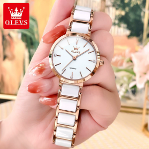 OLEVS 5877 New Fashion Ladies Japanese Movement Ceramics Watch White.
