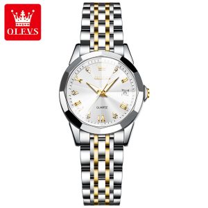 OLEVS 9931 luxury Women Stainless Steel Watch Silver Gold White.