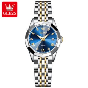 OLEVS 9931 luxury Women Stainless Steel Watch Silver Gold Blue.